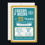 Sports Bar Birthday Cheers and Beers to 55 Years  Invitation<br><div class="desc">Celebrate in true game-day style with this bold sports bar birthday invitation. Designed with a clean, modern layout and energetic athletic vibes, this invite sets the tone for a fun, laid-back celebration with friends, food, and drinks. Perfect for milestone birthdays and adult celebrations, the design features strong color blocking, sporty...</div>