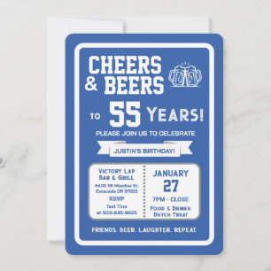 Sports Bar Birthday Cheers and Beers to 55 Years Invitation