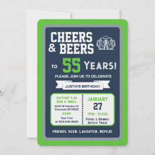 Sports Bar Birthday Cheers and Beers to 55 Years Invitation