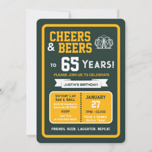 Sports Bar Birthday Cheers and Beers to 65 Years Invitation