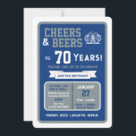 Sports Bar Birthday Cheers and Beers to 70 Years Invitation<br><div class="desc">Celebrate in true game-day style with this bold sports bar birthday invitation. Designed with a clean, modern layout and energetic athletic vibes, this invite sets the tone for a fun, laid-back celebration with friends, food, and drinks. Perfect for milestone birthdays and adult celebrations, the design features strong color blocking, sporty...</div>