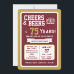 Sports Bar Birthday Cheers and Beers to 75 Years  Invitation<br><div class="desc">Celebrate in true game-day style with this bold sports bar birthday invitation. Designed with a clean, modern layout and energetic athletic vibes, this invite sets the tone for a fun, laid-back celebration with friends, food, and drinks. Perfect for milestone birthdays and adult celebrations, the design features strong color blocking, sporty...</div>