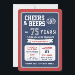 Sports Bar Birthday Cheers and Beers to 75 Years  Invitation<br><div class="desc">Celebrate in true game-day style with this bold sports bar birthday invitation. Designed with a clean, modern layout and energetic athletic vibes, this invite sets the tone for a fun, laid-back celebration with friends, food, and drinks. Perfect for milestone birthdays and adult celebrations, the design features strong color blocking, sporty...</div>