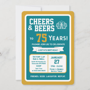 Sports Bar Birthday Cheers and Beers to 75 Years Invitation