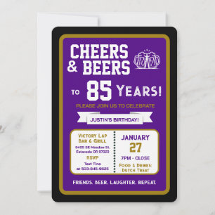 Sports Bar Birthday Cheers and Beers to 85 Years Invitation