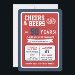 Sports Bar Birthday Cheers and Beers to 90 Years Invitation<br><div class="desc">Celebrate in true game-day style with this bold sports bar birthday invitation. Designed with a clean, modern layout and energetic athletic vibes, this invite sets the tone for a fun, laid-back celebration with friends, food, and drinks. Perfect for milestone birthdays and adult celebrations, the design features strong color blocking, sporty...</div>
