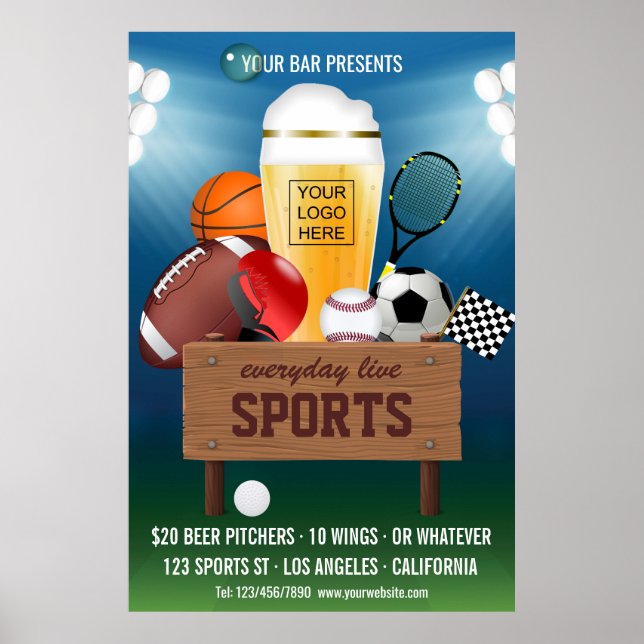 Sports Bar Event Promo add logo Advert Poster (Front)