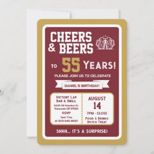 Sports Bar Surprise Party Cheers to 55 Years Invitation