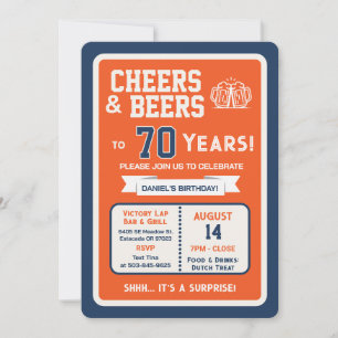 Sports Bar Surprise Party Cheers to 70 Years Invitation