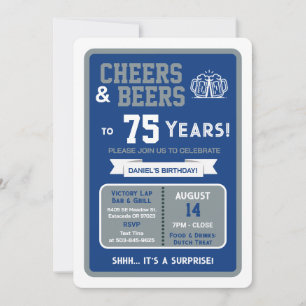 Sports Bar Surprise Party Cheers to 75 Years Invitation