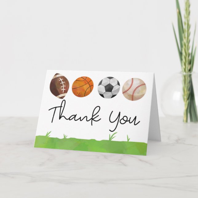 Sports Baseball Basketball Football Soccer  Thank You Card (Front)