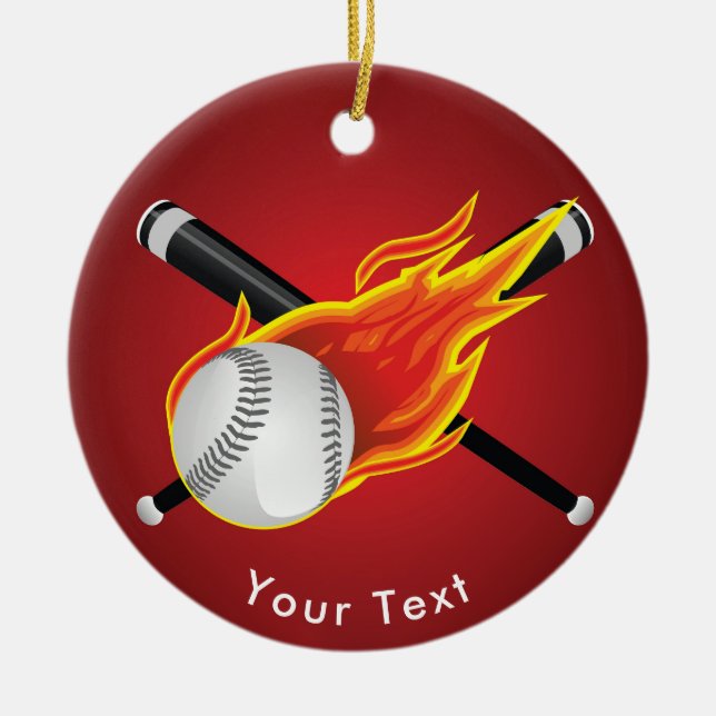 SPORTS Baseball Bats & Flaming Ball Ceramic Tree Decoration (Front)