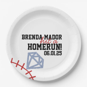 Sports Baseball Homerun Glitter Bridal Shower  Paper Plate