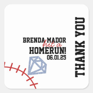 Sports Baseball Homerun Glitter Bridal Shower  Square Sticker