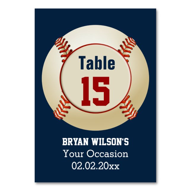 Sports Baseball theme Personalised table numbers (Front)