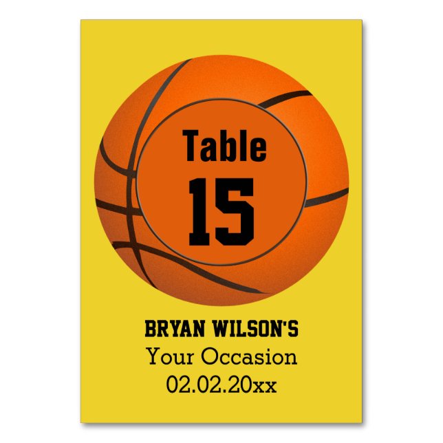 Sports Basketball theme Personalised table numbers (Front)