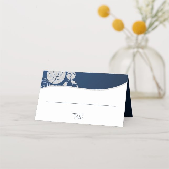 Sports Bat Mitzvah Blue and Gold Seating Card (Front)