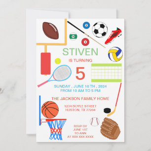 Sports Birthday Colourful Invitation