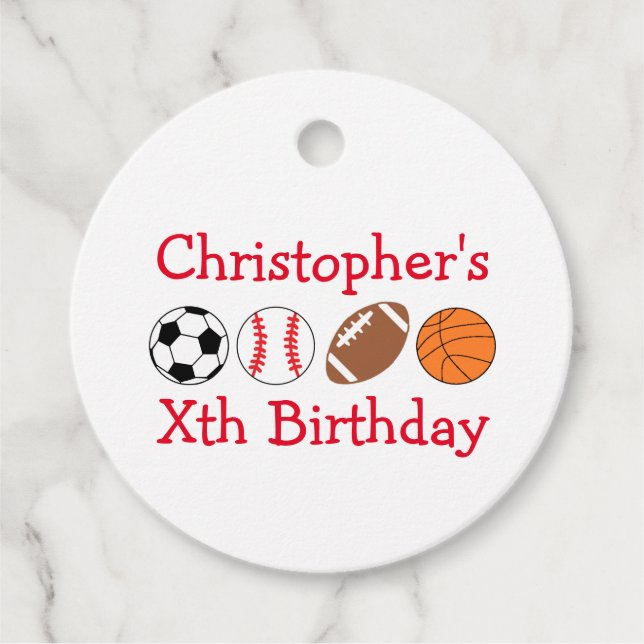 Sports Birthday Favour Tags (Front)