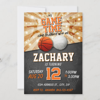 Sports Birthday Invitation Basketball & Volleyball