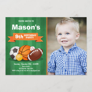 Sports birthday invitation Party boys All star