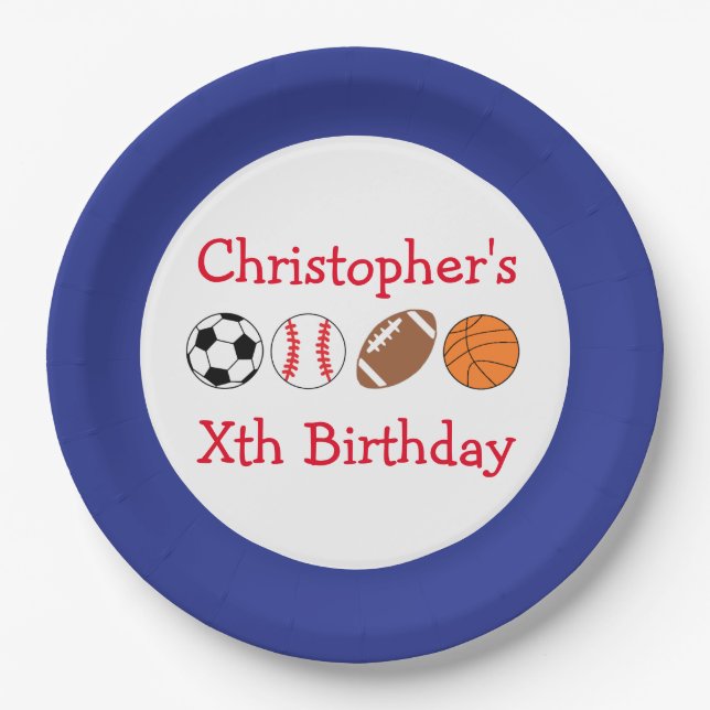 Sports Birthday Paper Plate (Front)