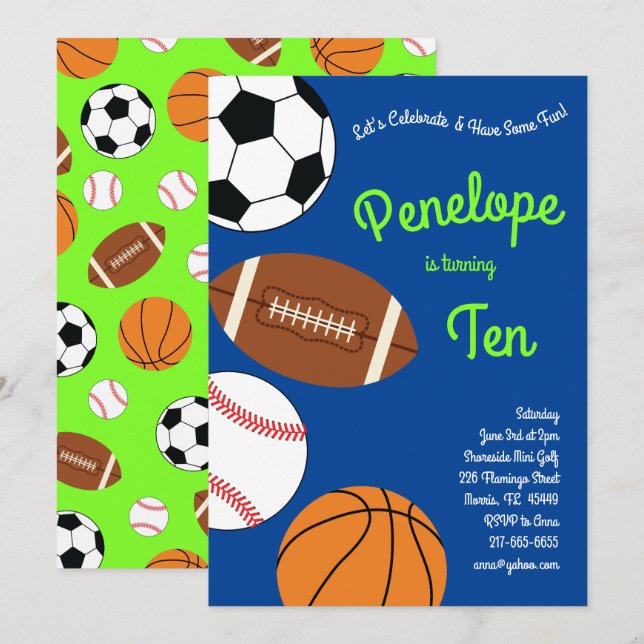 Sports Birthday Party Kids Cute Invitation (Front/Back)