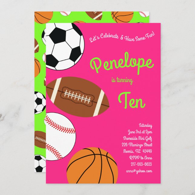 Sports Birthday Party Kids Cute Invitation (Front/Back)