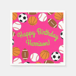 Sports Birthday Party Kids Cute Pink Girls Napkin