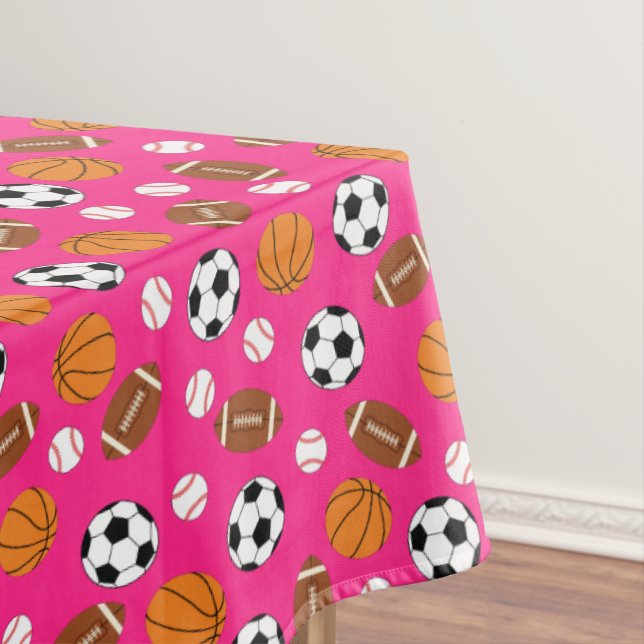 Sports Birthday Party Kids Cute Pink Girls Tablecloth (In Situ)