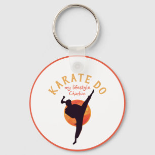 Sports Black Girl Silhouette Martial Arts Karate Key Ring