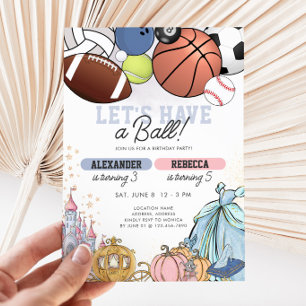 Sports & Blue Princess Joint Kids Birthday Invitation