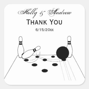 Sports Bowling Ball and Pins Square Sticker