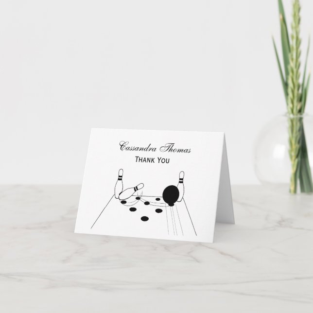 Sports Bowling Ball and Pins Thank You Card (Front)