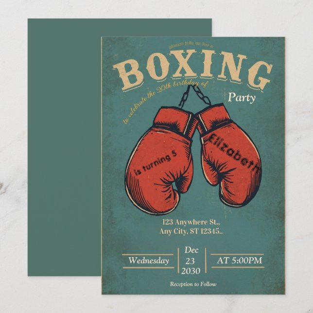 sports boxing birthday invitation (Front/Back)