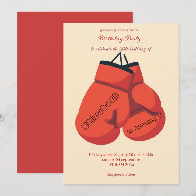 sports boxing birthday invitation (Front/Back)