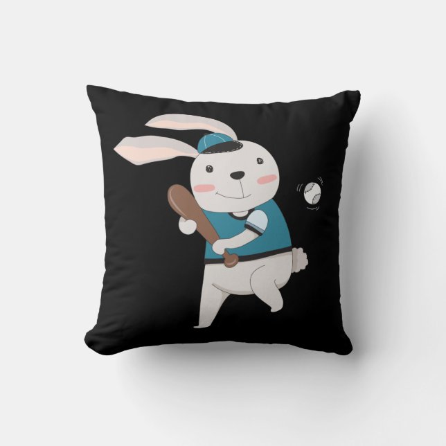 Sports Bunny Rabbit Baseball T-Ball Little League Cushion (Front)