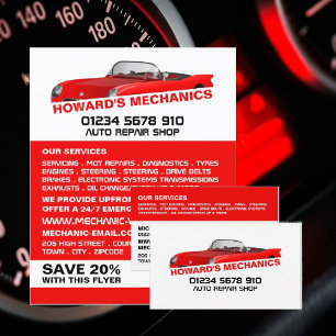 Sports Car, Auto Mechanic & Repairs Advertising Flyer