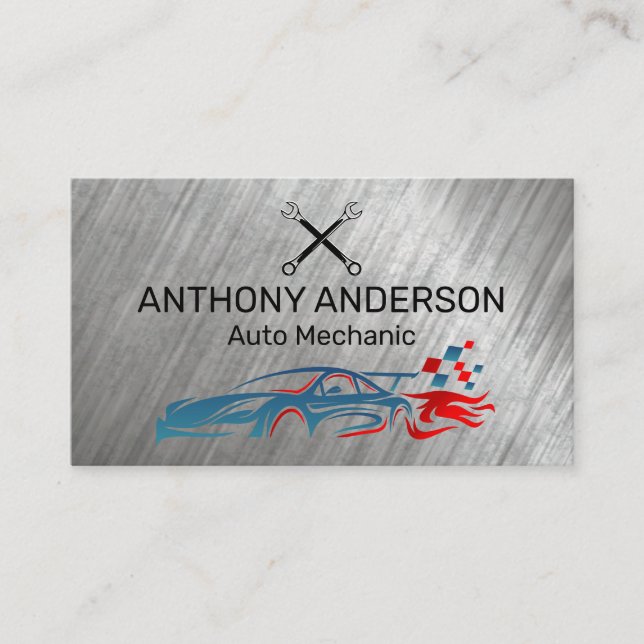 Sports Car | Auto Services | Wrenches | Metal Business Card (Front)