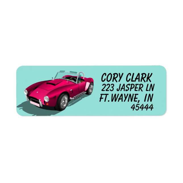SPORTS CAR CONVERABLE PINK RETURN ADDRESS LABELS (Front)