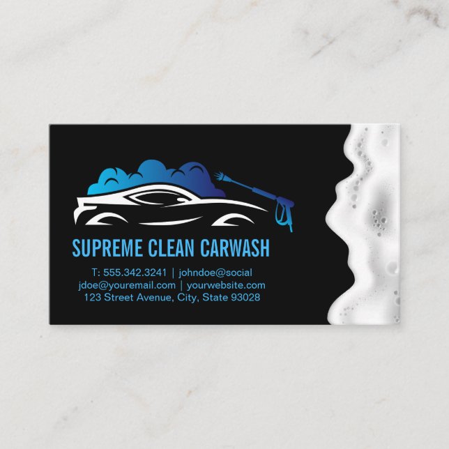Sports Car Getting Spray Washed | Soap Suds Business Card (Front)