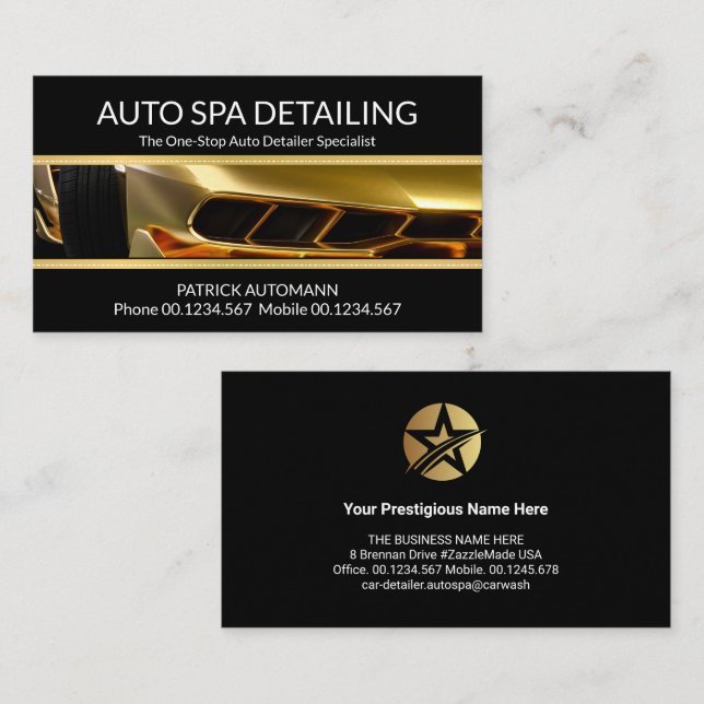 Sports Car Gold Lines Auto Detailing Professional Business Card (Front/Back)