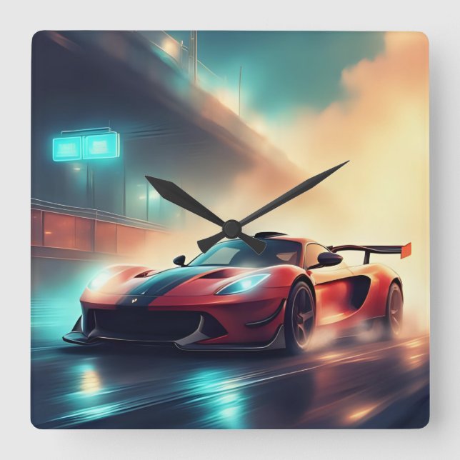 Sports car illustration square wall clock (Front)