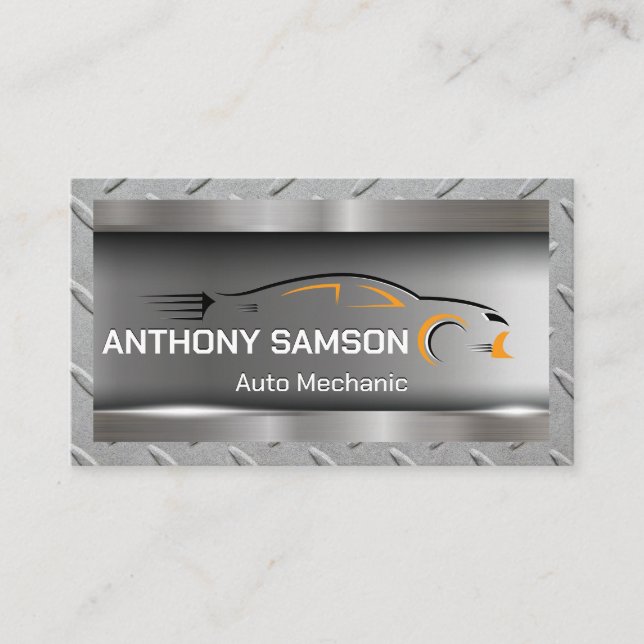 Sports Car Logo | Metal | Auto Services Business Card (Front)