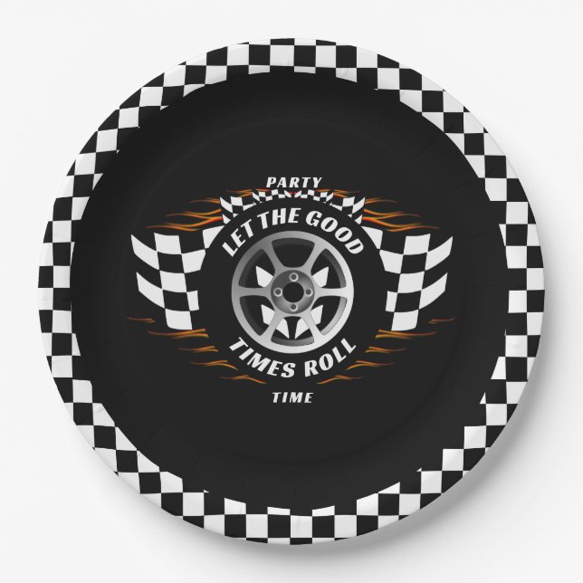 Sports Car Racing Chequered Flag Party Supplies  Paper Plate (Front)