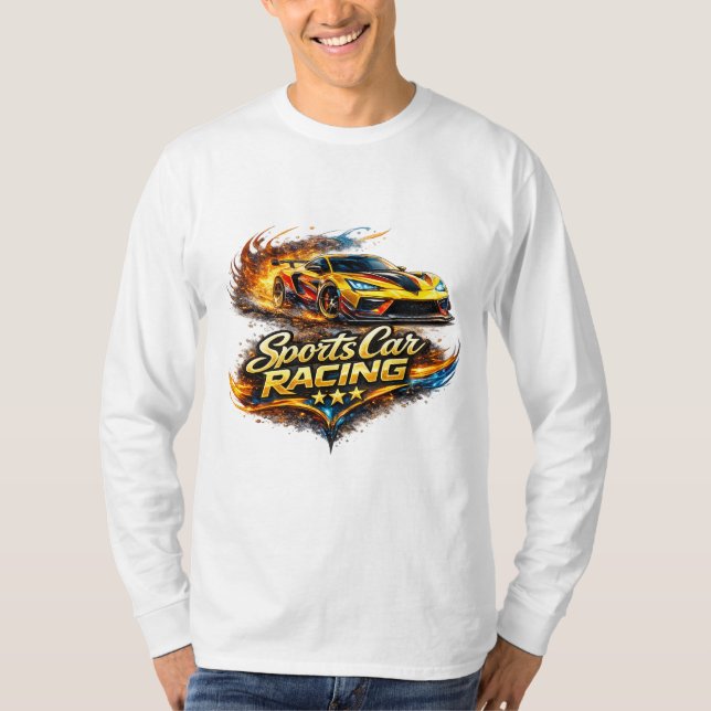 Sports Car Racing Fire Graphic Long Sleeve T-Shirt (Front)