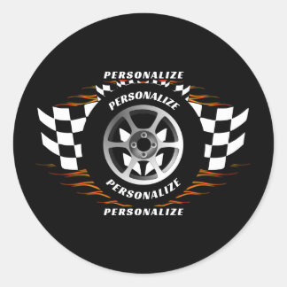 Sports Car Racing Personalise Chequered Flag Pro  Classic Round Sticker