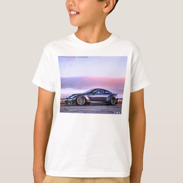 sports car roadside on horizon boys white tshirt   (Front)