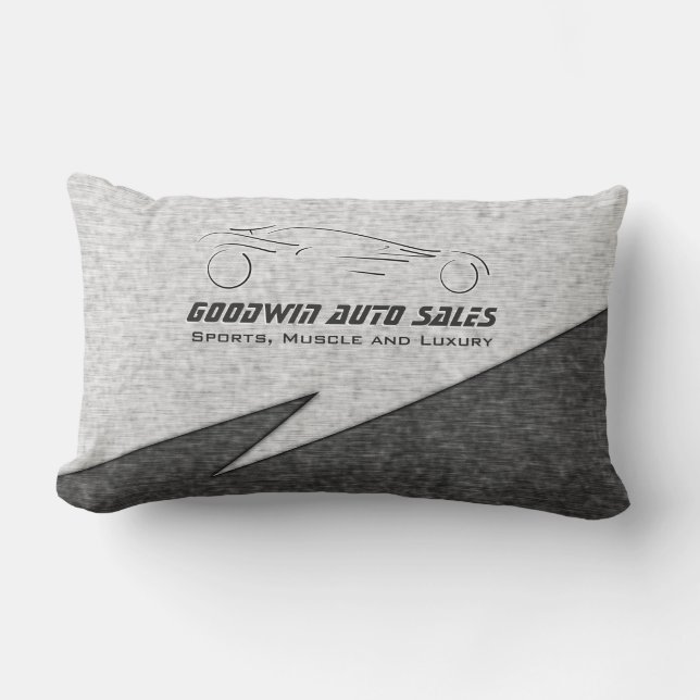 Sports Car Showroom - faux metal, silver sportscar Lumbar Cushion (Front)