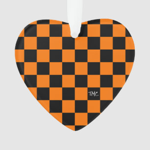 Sports Chequerboard INITIALS Orange Black Fan Ornament